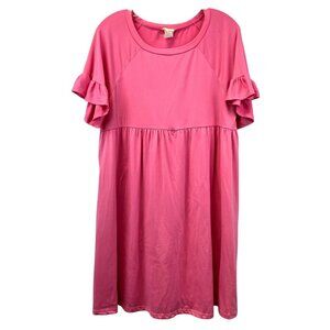P & Rose Womens Babydoll Dress Short Ruffle Sleeve Pink Size Medium Pockets